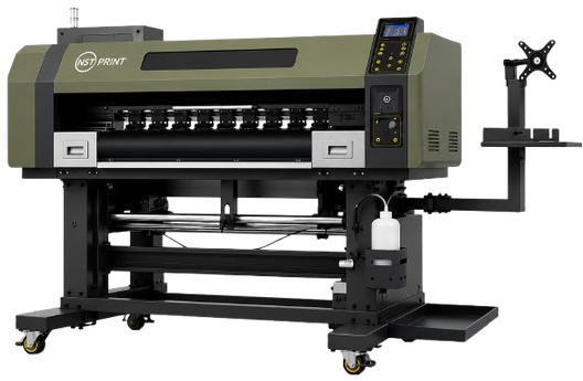 Impressora DTF NST 2H em verde-oliva com braço de monitor